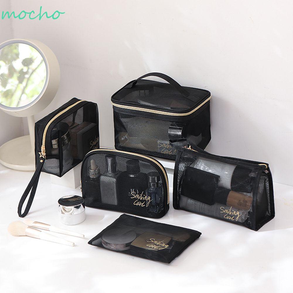 Túi đựng mỹ phẩm vải lưới màu đen sức chứa lớn nhỏ gọn thời trang cho nữ