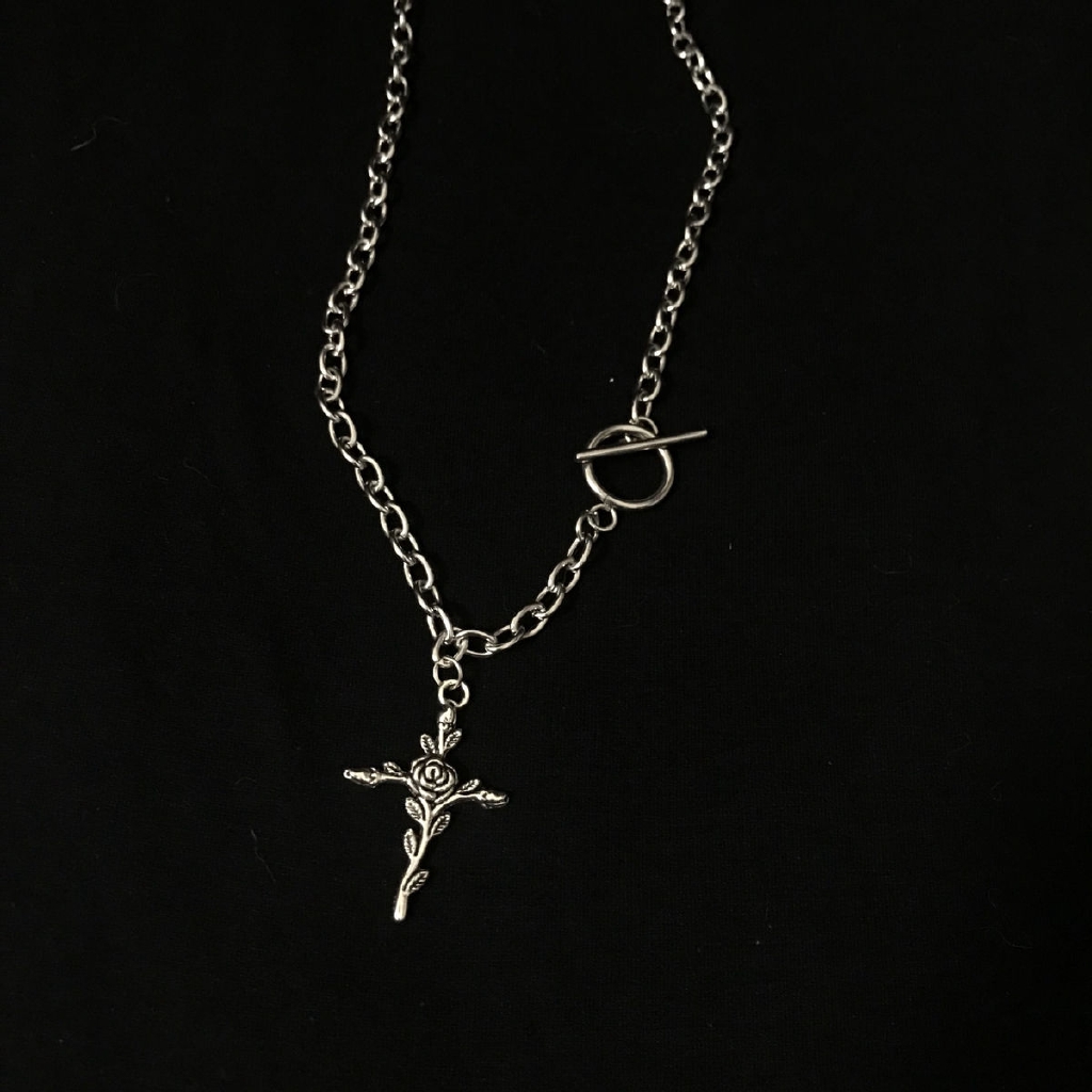 Dây Chuyền Thép Titan Mặt Hình Thánh Giá Và Hoa Hồng 22224