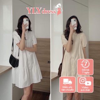 Váy sơ mi cộc tay dáng babydoll - Váy sơ mi dáng suông rộng freesize chất thô mát giá siêu rẻ C219