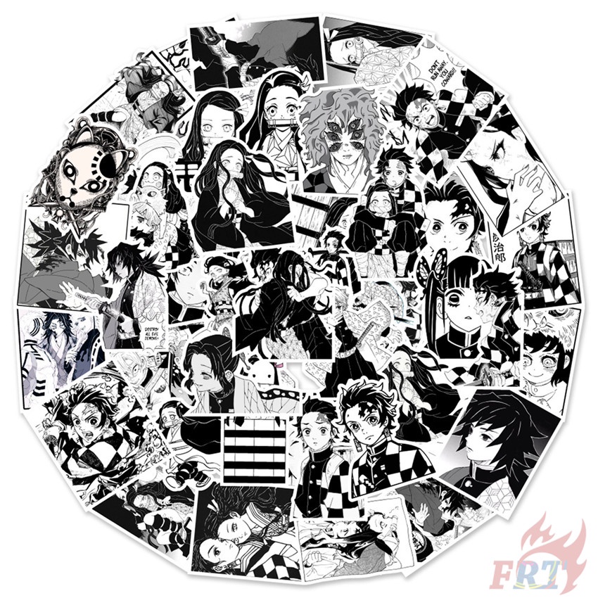Bộ 100 Cái / Bộ ❉ Demon Slayer & Tokyo Revengers. Hình Dán Đen Trắng Cổ Điển ❉ Miếng Dán Decal Chống Thấm Nước Thời Trang Diy