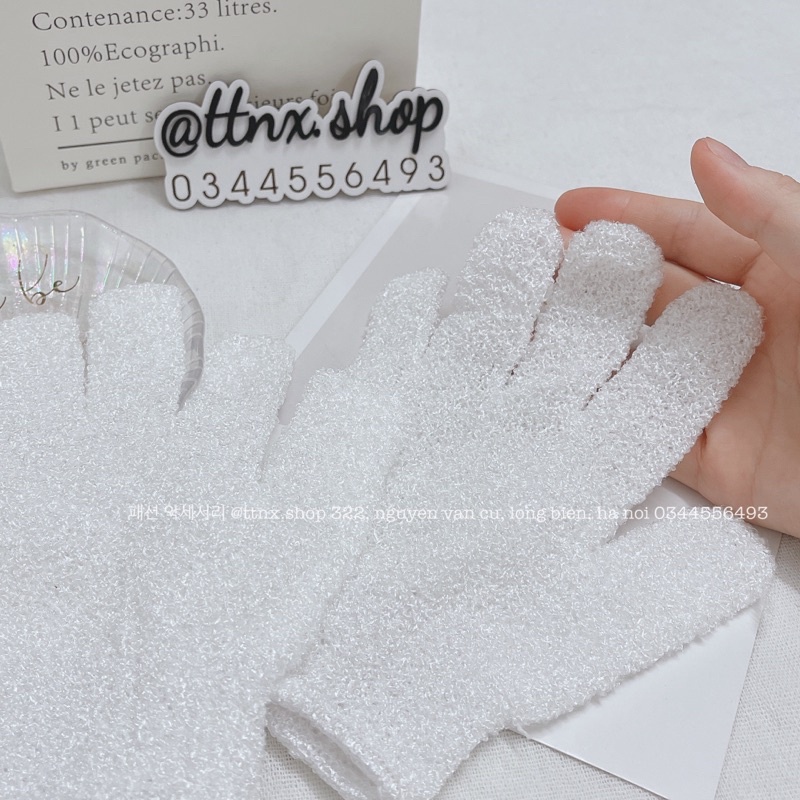 ẢNH THẬT GĂNG TAY TẨY DA CHẾT CAO CẤP MÀU TRẮNG