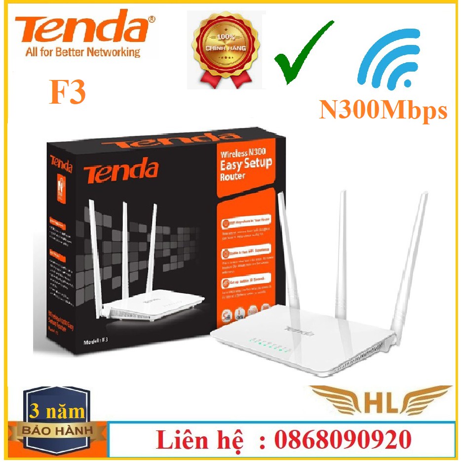 Bộ Phát Wifi tenda F3 3 râu chuẩn N300Mbps-Hàng Chính Hãng