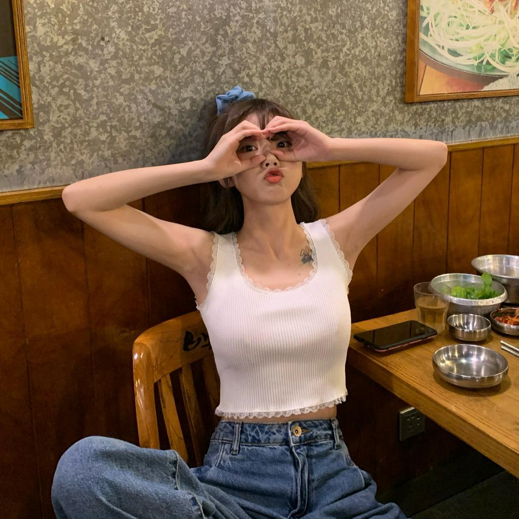 NZN Áo Croptop Hai Dây Phối Ren Xinh Xắn Thời Trang Cho Nữ