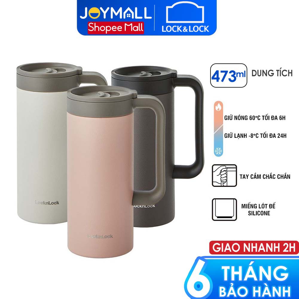 Ly Giữ Nhiệt Lock&Lock Có Tay Cầm Table Mug LHC4247 (473ml) - Hàng Chính Hãng, Đóng Mở Nắp Bằng Một Tay - JoyMall