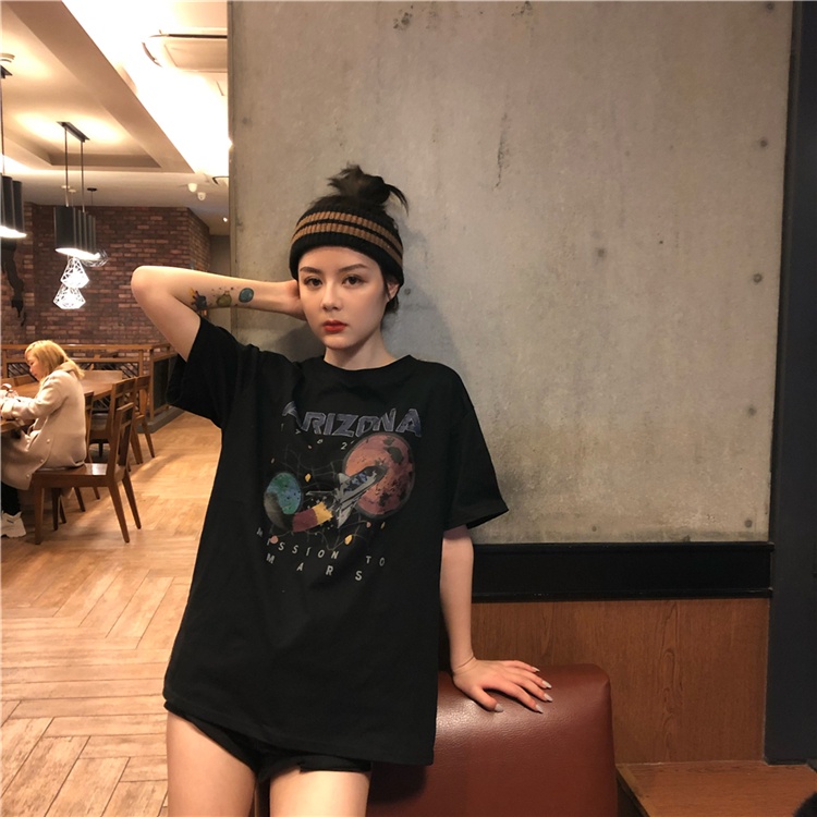 Áo Thun Nữ Ngắn Tay Cổ Tròn In Hình Thời Trang Hàn Quốc Mới