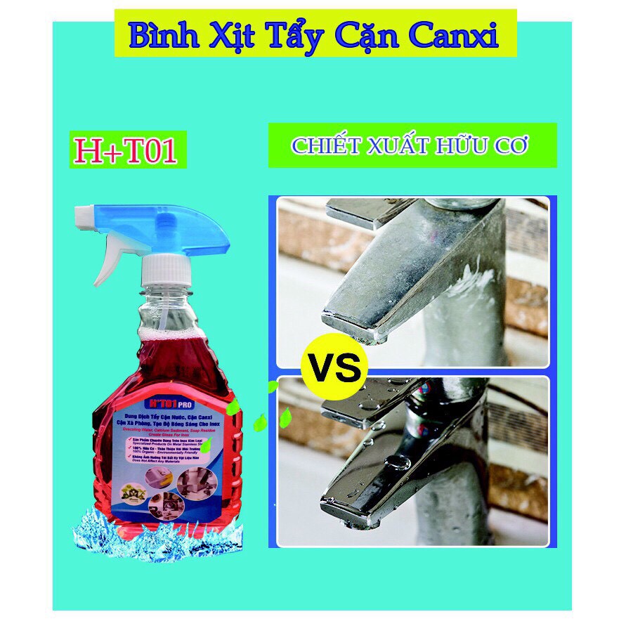 Combo 3 sản phẩm tẩy dầu mớ bếp cực mạnh, tẩy cặn canxi sen vòi inox, tẩy cặn canxi trên kính HT01-500ML