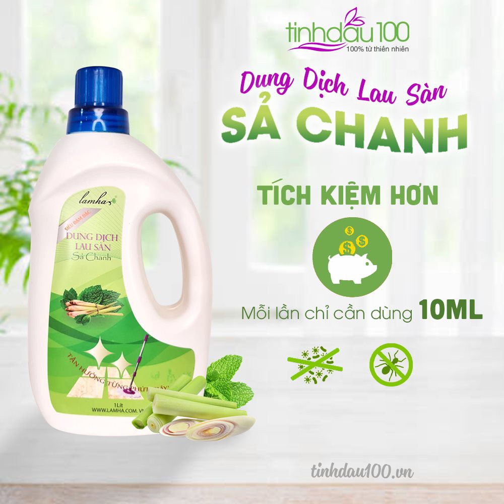 Nước lau sàn sả chanh Lam Hà sạch thơm, nhanh khô, đuổi muỗi, thư giãn 50ml Tinh Dầu 100 Shop