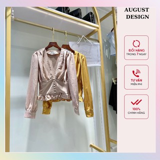 Áo sơ mi nữ công sở dài tay chất liệu lụa sần bèo thân by august design