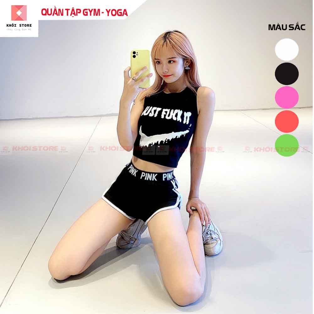  Quần đùi thể thao nữ Khói Store tập gym nâng mông Pink 2 lớp-K412