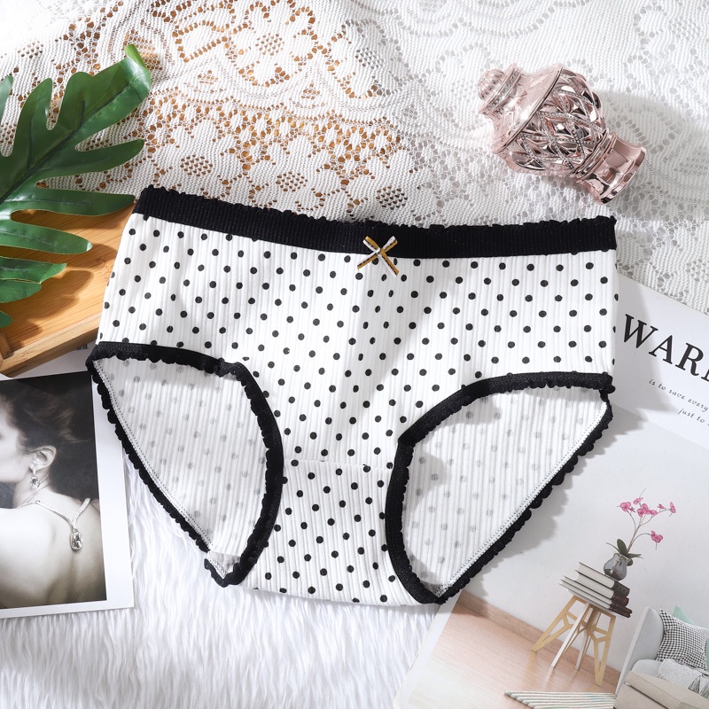 [Che tên] Quần lót cotton gân tăm chấm bi đính nơ dễ thương QL030 | BigBuy360 - bigbuy360.vn