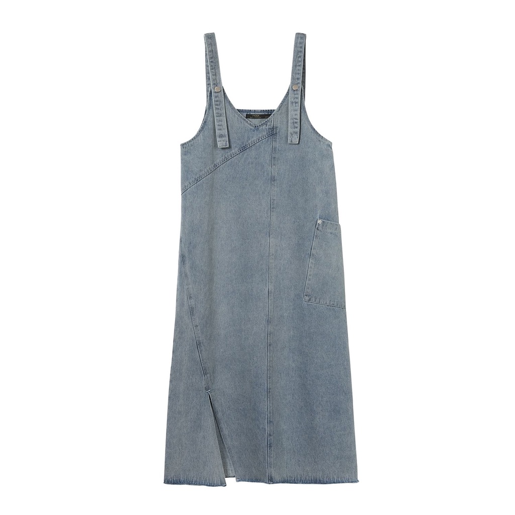 Đầm denim Hai Dây Cổ Chữ V Đơn Giản Thời Trang retro Hàn Quốc