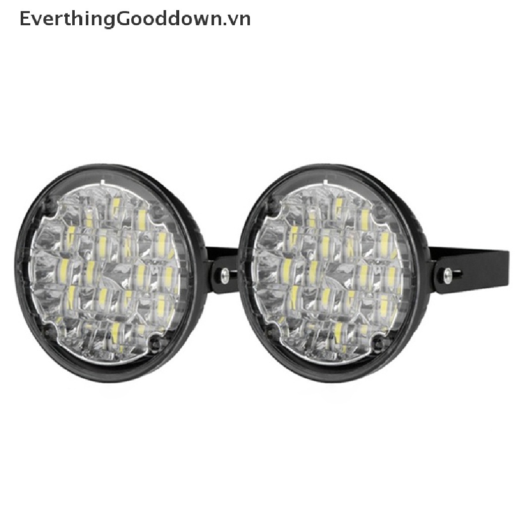 Bộ 2 Đèn Led Tròn 12V 18 Bóng Phá Sương Mù Ánh Sáng Trắng Chạy Ban Ngày Cho Xe Hơi