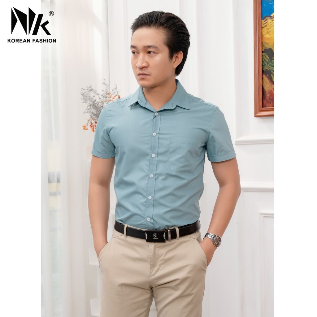 Áo Sơ Mi Nam Công Sở NK FASHION Trơn Màu Tay Ngắn Đuôi Tôm, Chất Liệu Chống Nhăn, Thấm Hút Mồ Hôi NKFSN2104027