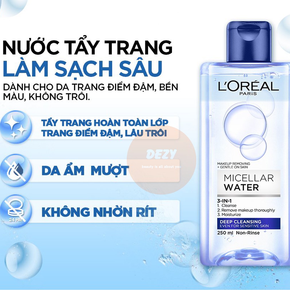 Nước Tẩy Trang Loreal 95ml Micellar Water - L oreal CHÍNH HÃNG Cleanser L oréal Paris Chăm Sóc Da Skincare Lo real Dezy