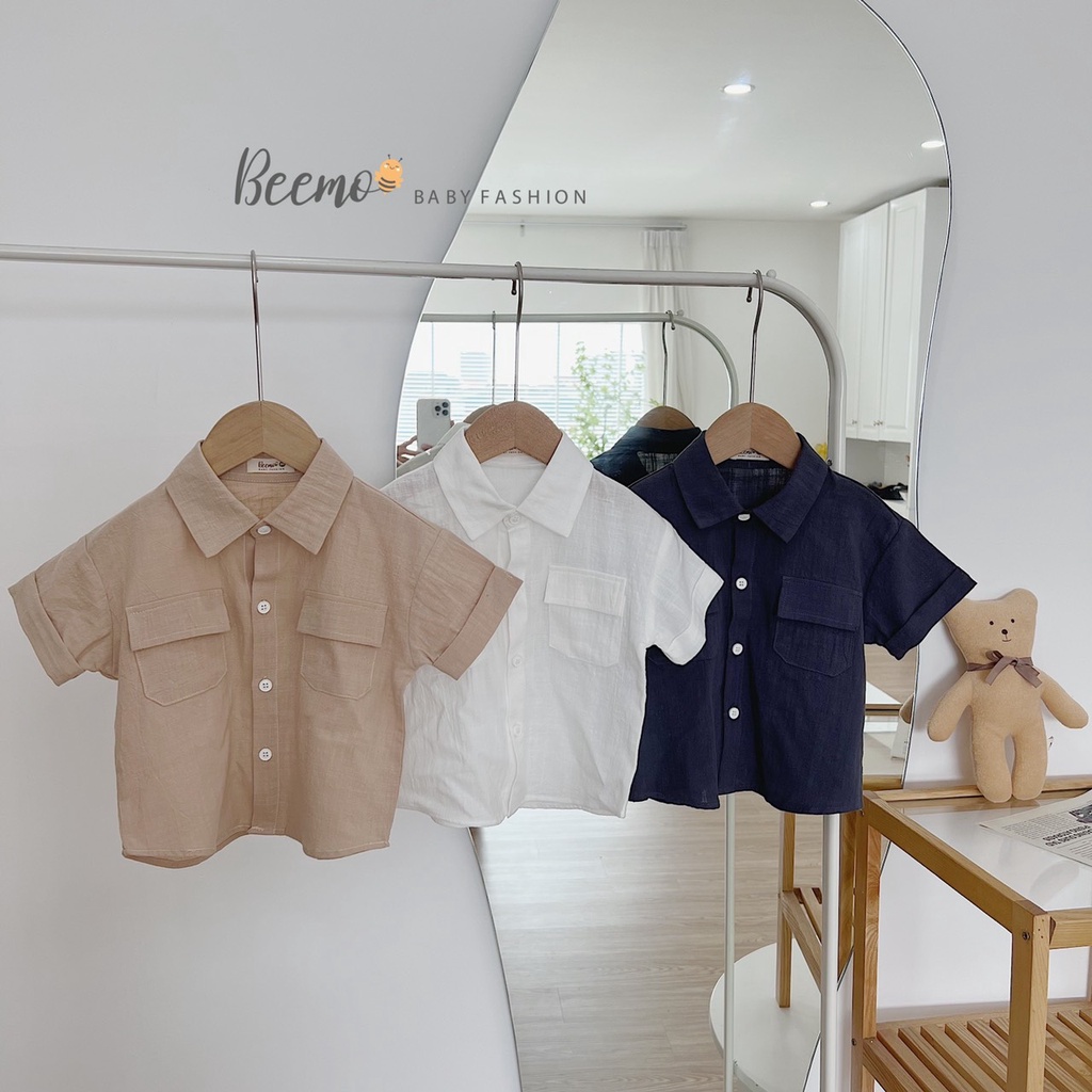 Áo sơ mi Beemo cộc tay cổ đức phối 2 túi trước 3 màu cho bé trai từ 1 đến 6 tuổi - 21014