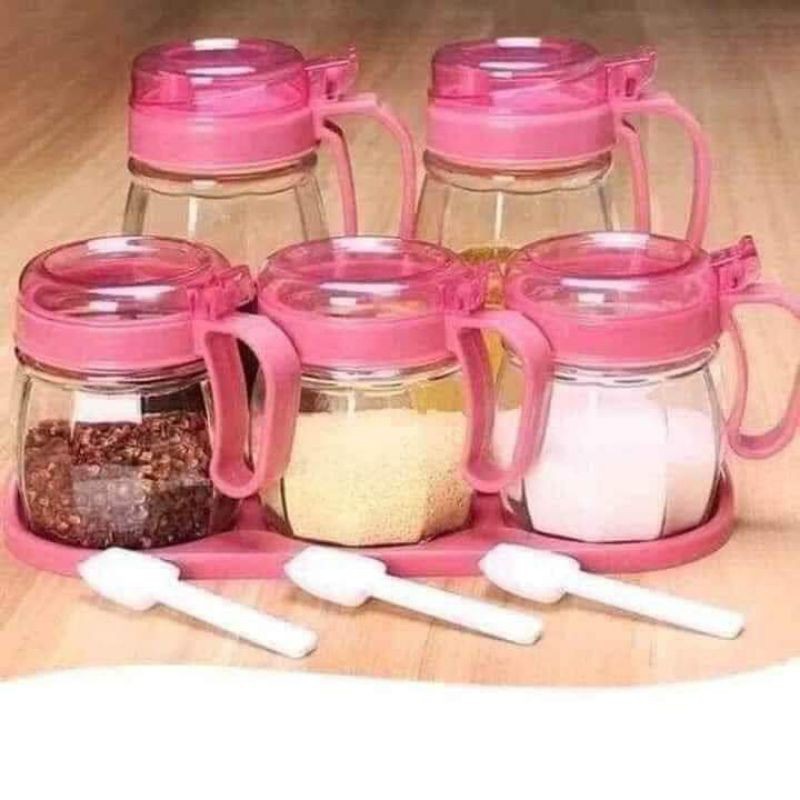 [ SALE OFF ] Bộ đựng gia vị 5 món có tay cầm bằng thủy tinh | BigBuy360 - bigbuy360.vn