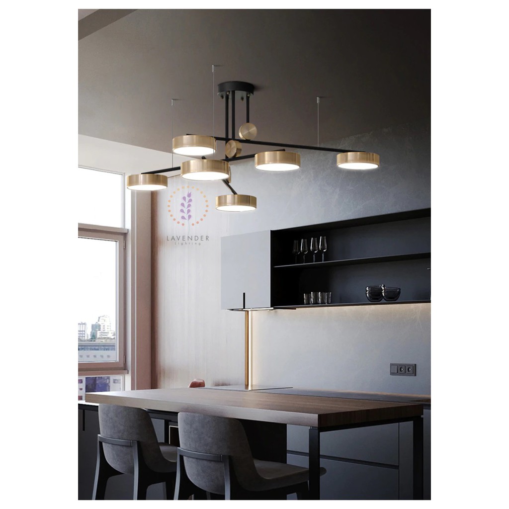 Đèn thả chùm 6 đầu mạ vàng thân đen hiện đại TH276