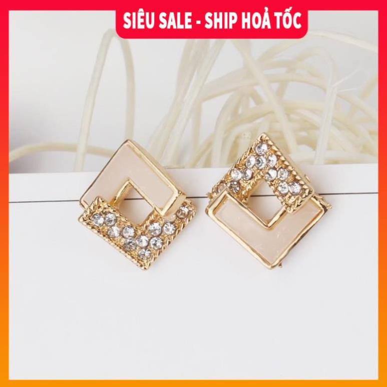 Có Video, Ảnh thật Bông tai đính đá hình thoi| Khuyên tai đẹp| Phong cách Hàn Quốc - Wink Accessories L1AS05