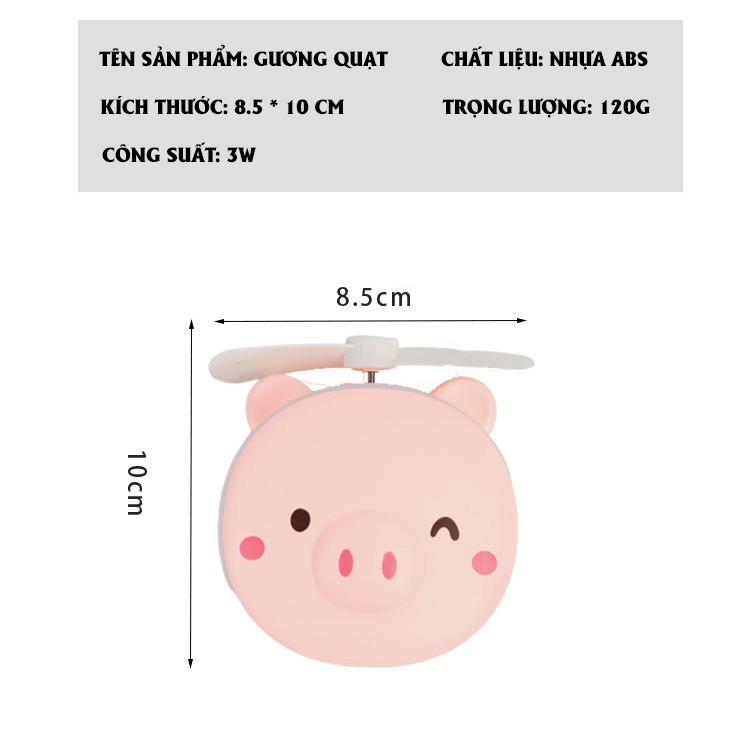 Gương Trang Điểm Mini Bỏ Túi Có Đèn Led Và Quạt Make Up Trang Điểm Dễ Thương Hình Heo Màu Hồng!
