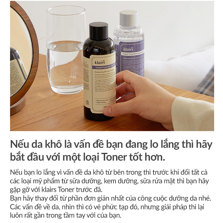 Toner dưỡng ẩm làm dịu da klairs Supple Preparation Facial Toner