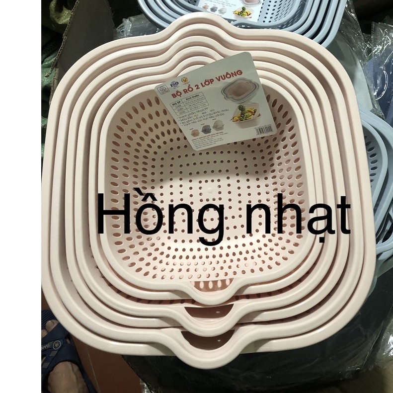 Rổ nhựa chữ nhật kèm chậu loại To bộ 6 món Chất liệu nhựa ABS hàng cao cấp