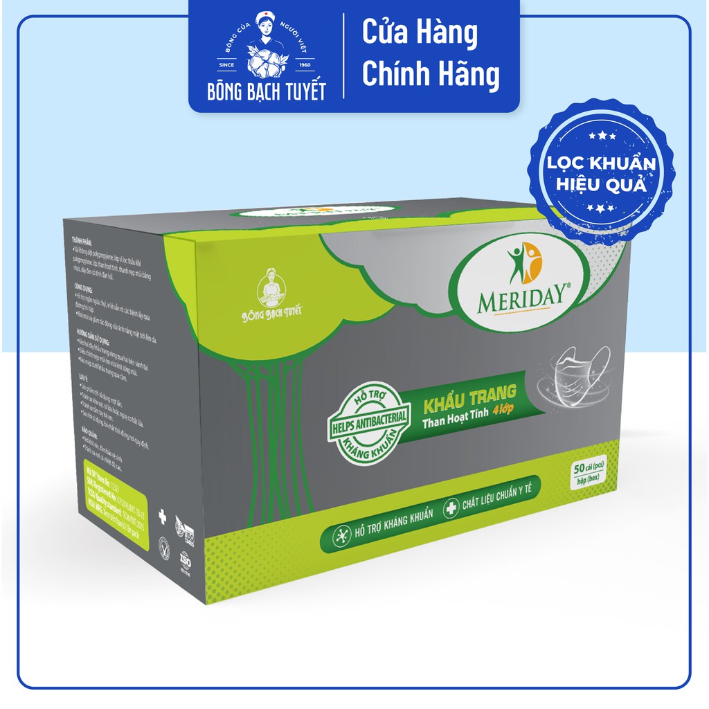 [Mã FMCGMALL giảm 8% tối đa 80K đơn 250K] Khẩu trang Bông Bạch Tuyết than hoạt tính (50 cái/hộp) | BigBuy360 - bigbuy360.vn
