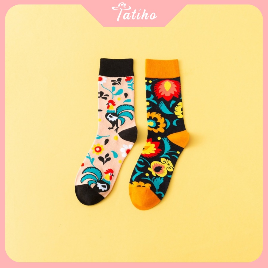 [Hàng Xịn, Giá Tốt] Vớ Tất Nam Nữ Unisex Cổ Cao Cotton Họa Tiết Sắc Màu Rực Rỡ Phong Cách Cá Tính - Mã TV009