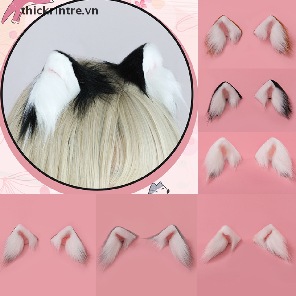 Kẹp Tóc Hình Tai Mèo Phối Lông Đáng Yêu Phong Cách Lolita