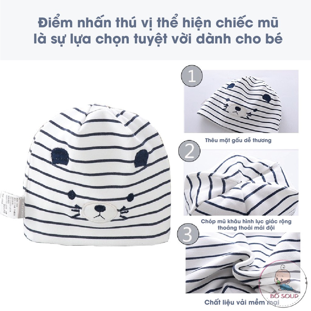 Mũ cotton trùm đầu tai gấu dễ thương cho bé