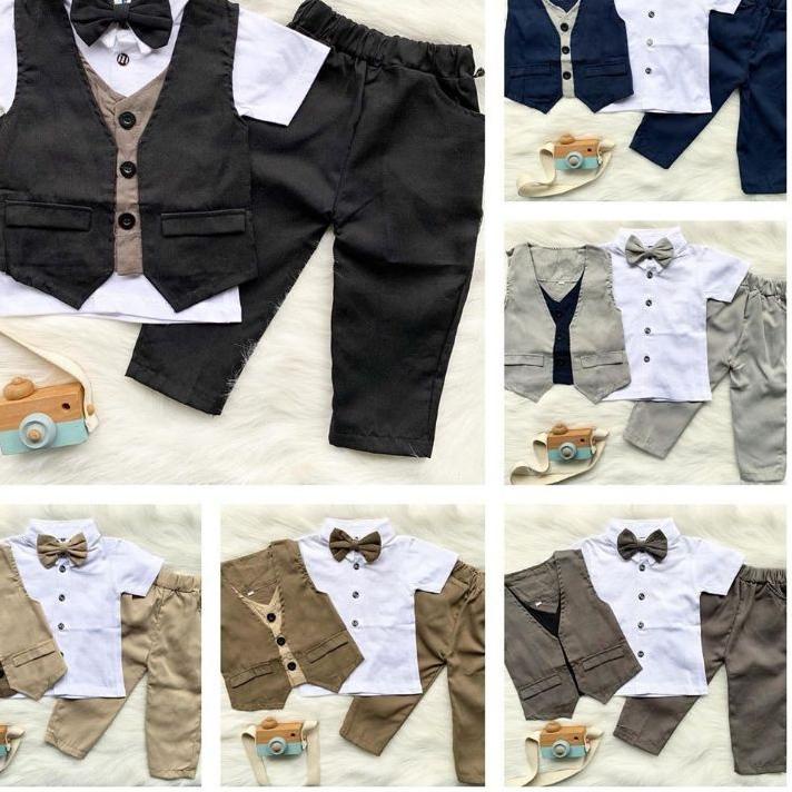 Shopee MALL RAFFABY Bộ quần dài Tuxedo cho bé | Bộ đồ vest thời trang cho bé trai | Bộ quần áo trẻ em 1-7 tuổi