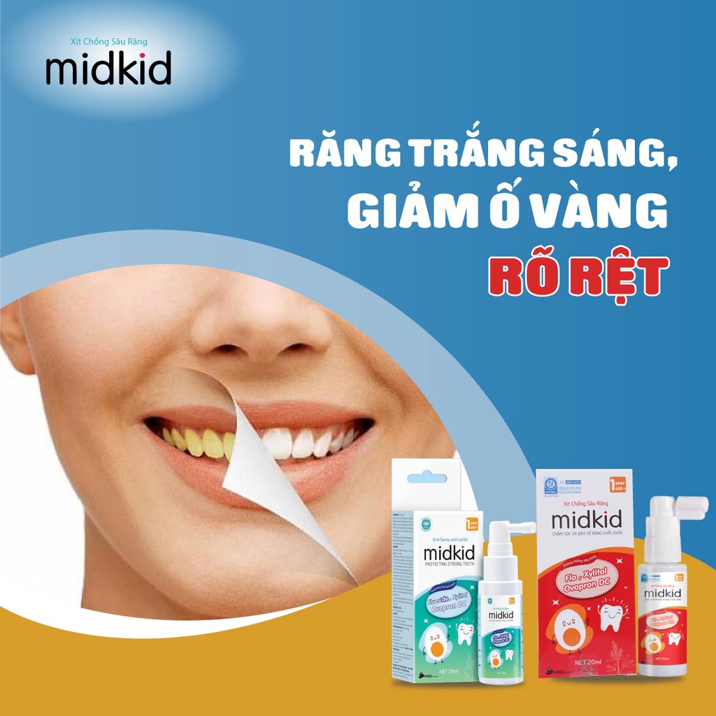 Xịt chống sâu răng Midkid cho bé giảm ố vàng, phòng sâu răng, mủn răng chai 30ml