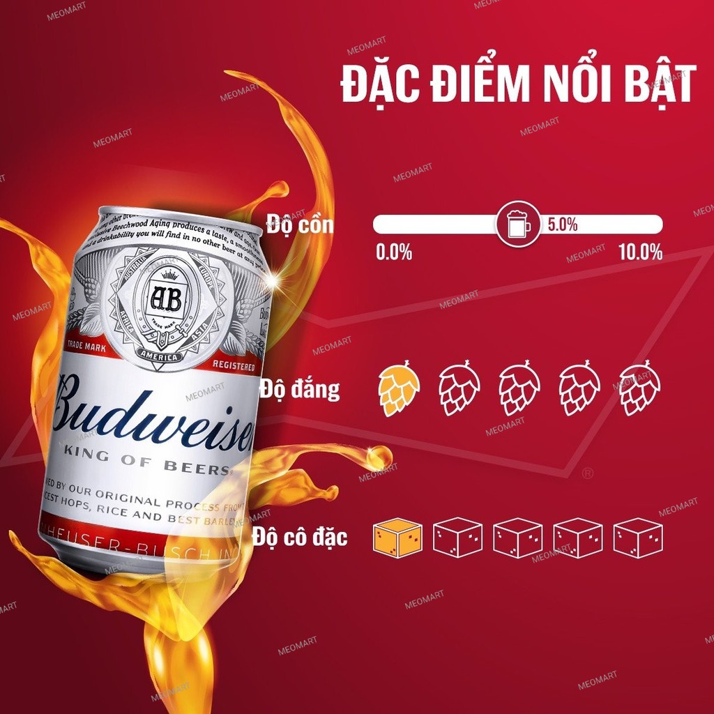 [Mã 267FMCGSALE giảm 8% đơn 500K] BIA BUDWEISER THÙNG 24 LON 330ML