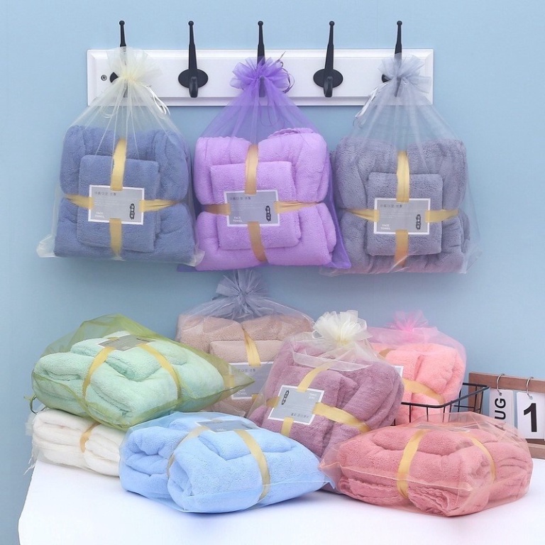 Set 2 Khăn Tắm Lông Cừu Xuất Hàn Cỡ Lớn Siêu Mềm Mịn Thấm Hút Nước Tốt🍀FREESHIP🍀Khăn Tắm Hàn Quốc