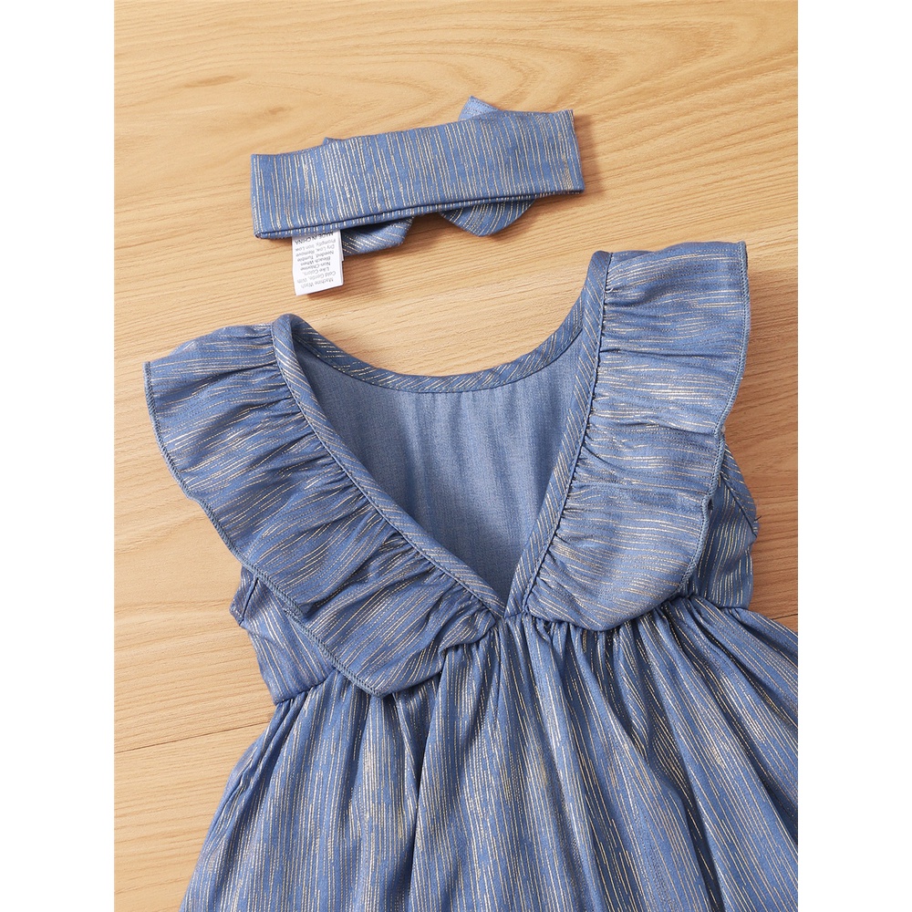 Đầm chữ A MIKRDOO tay cánh sen kèm băng đô thời trang mùa hè cho bé gái