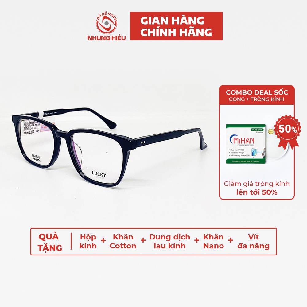 Gọng kính cận nam nữ NHUNG HIẾU Lucky 6803 nhựa acetate lõi thép cao cấp dáng vuông