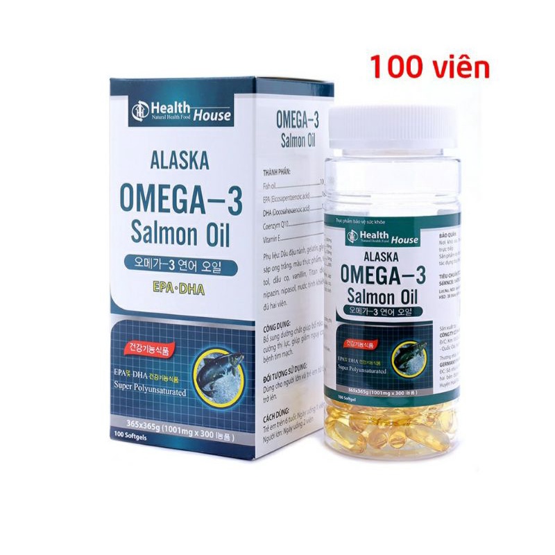 Viên dầu cá Alaska Omega 3 bổ não, sáng mắt, khỏe mạnh tim mạch - Hộp 100 viên
