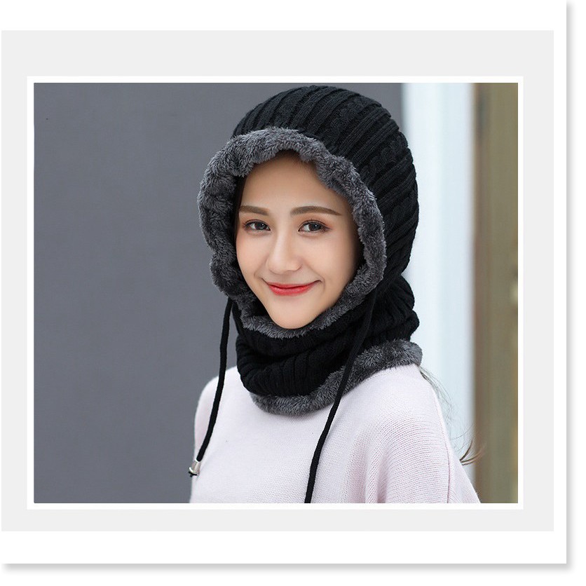 Mũ len nam nữ unisex trùm đầu lót lông liền khăn cổ giữ ấm chống lạnh,chống gió nhiều màu - mu len mua dong
