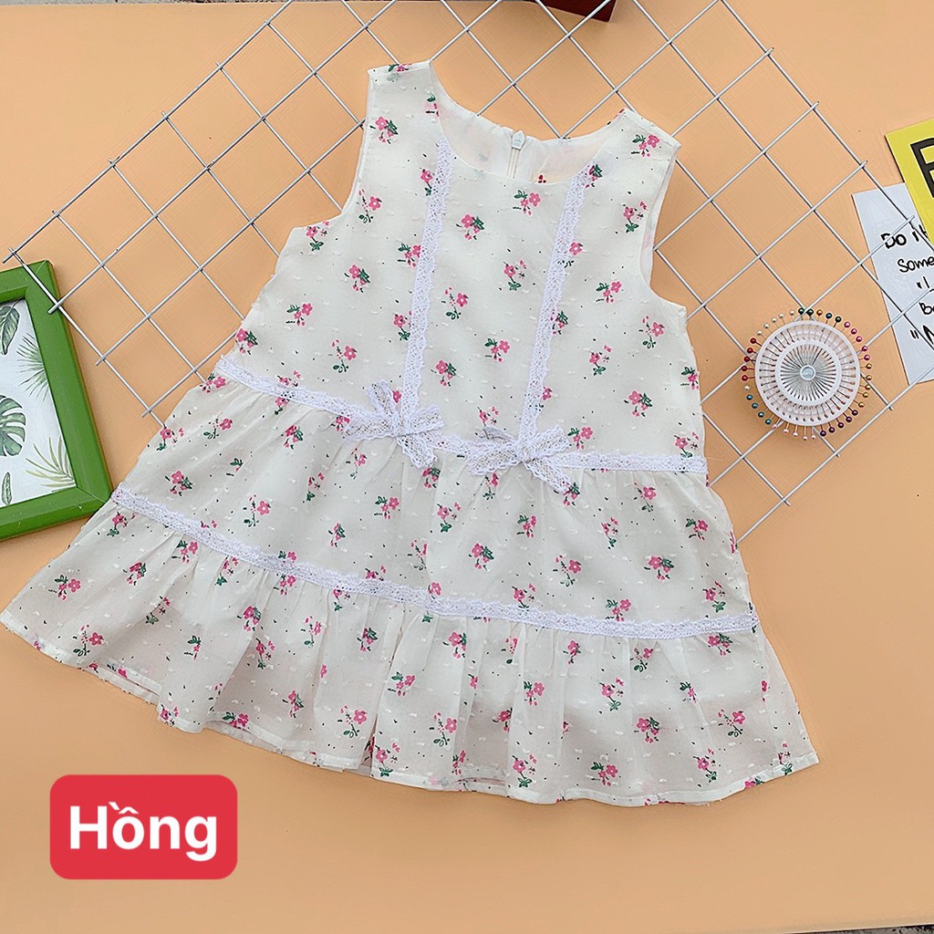 Váy boil phối ren hai nơ cho bé gái