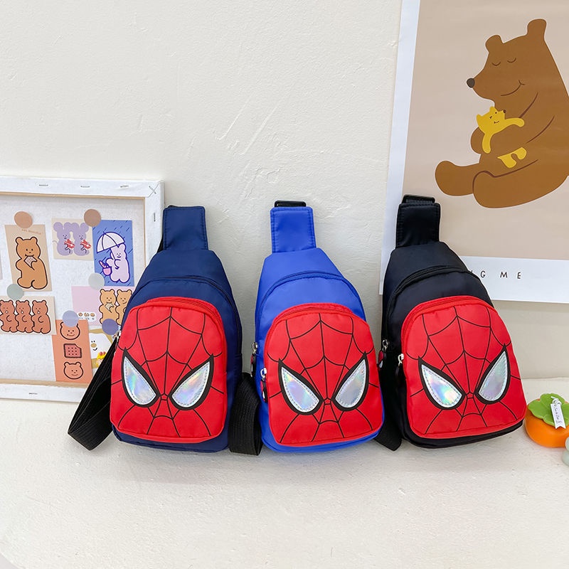 ♛Túi Đeo Chéo Ngực Vải Canvas Họa Tiết Spiderman Phong Cách Hàn Quốc Cho Bé Trai