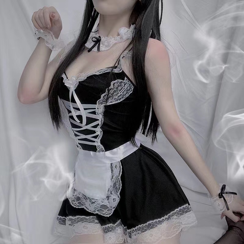 Đầm Ngủ Đồ bộ ngủ Cosplay chất siêu đẹp, váy đầm ngủ Cosplay anime người hầu gái sexy, bộ set 6 món cao cấp