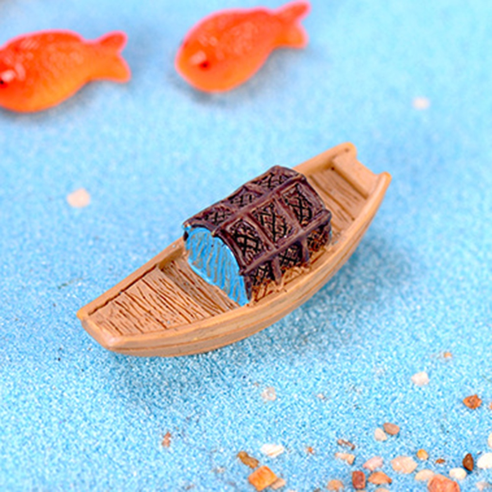 【SPP】Resin Fishing  Awning Boat Mini Landscape Figurine Garden Ornament Home Decor