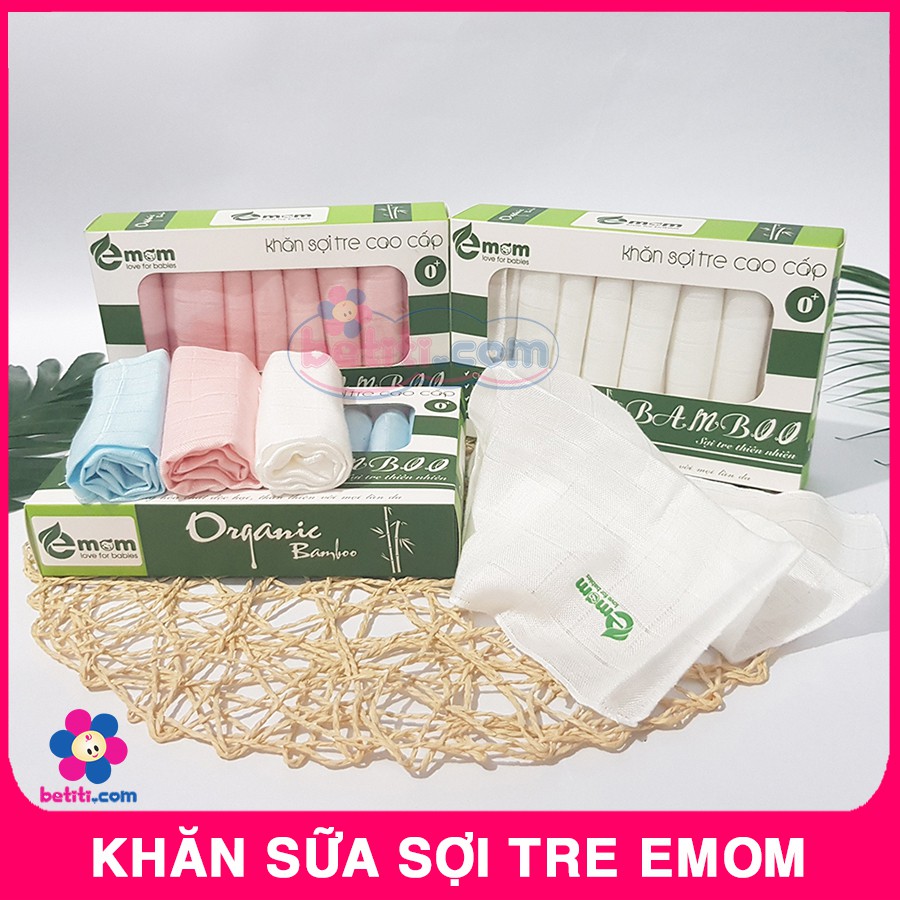 Hộp 8 Chiếc Khăn Sữa Xô Sợi Tre Bamboo Cao Cấp Emom (8 chiếc/hộp)