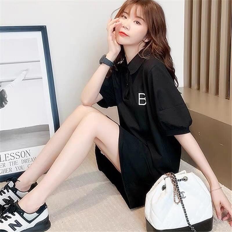 Váy polo suông TIRA HOUSE đầm suông 2 màu đen đỏ