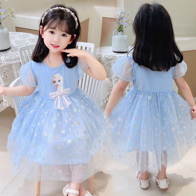 Đầm Công Chúa Mùa Hè Tay Cộc Thắt Nơ Hoạt Hình Có Nơ Cho Bé Gái Se7en