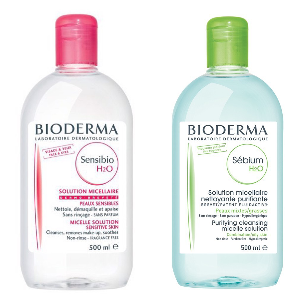 Nước Tẩy Trang Bioderma H2O 500ml Créaline Hồng, Sébium Xanh [BẢN NỘI ĐỊA PHÁP]