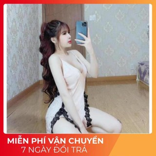 Váy ngủ sexy, đầm ngủ sexy nữ lụa satin ren chữ y