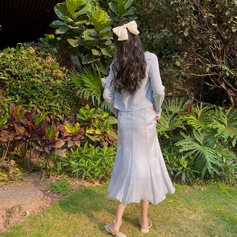 Áo Khoác Cardigan Dệt Kim Mỏng Màu Xanh Dương Thời Trang Xuân Hè Mới Cho Nữ 2021