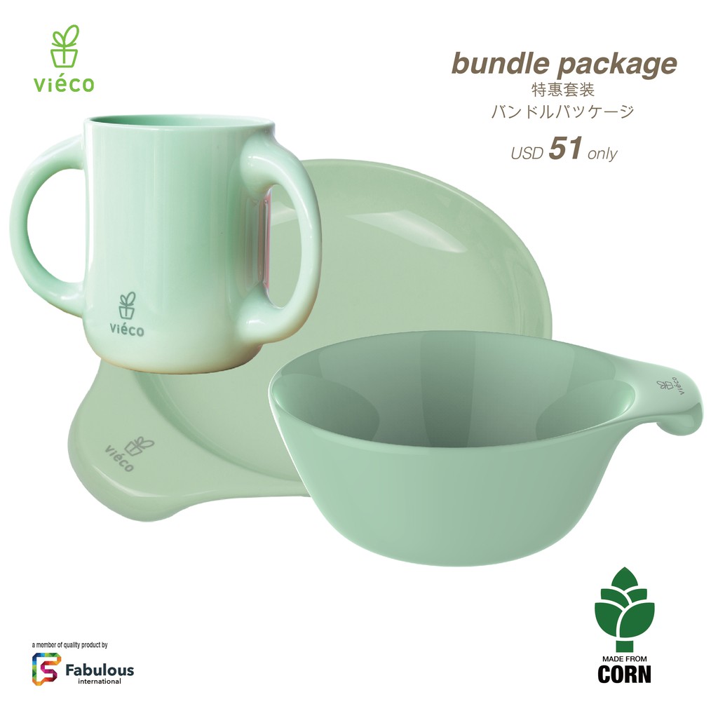 Viéco Bundle Package include Eco Friendly cup, Bowl & Dish, PLA made, 100% biodegradable, No toxic, V0630, V0631 & V0410