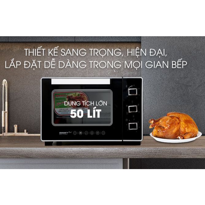 Lò nướng điện đa năng Sanaky VH5099S2D 50 lít- Mới 100%-Chức năng chính Làm giòn bánh Nướng bánh Nướng gà