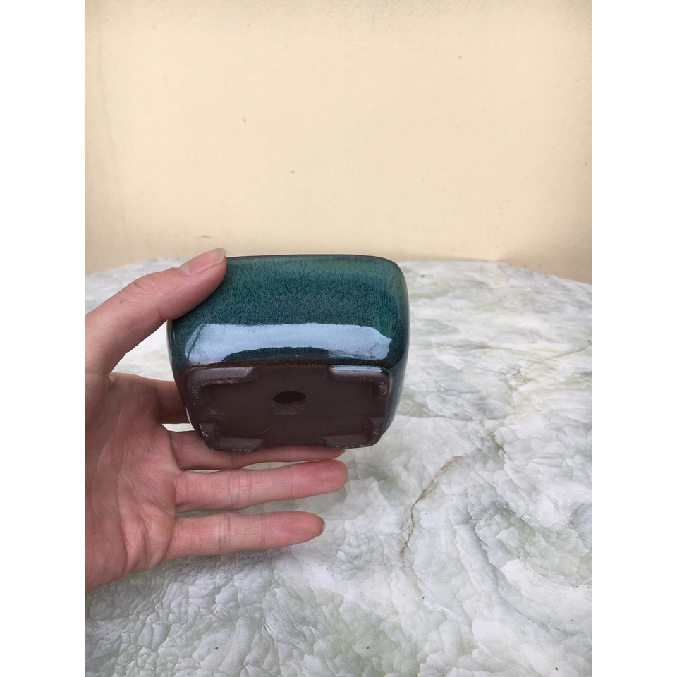 Chậu bonsai Chữ nhật mini Xanh ngọc gốm Bát tràng 1 size BM-171
